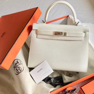 エルメス(Hermes)の未使用HERMESケリー外縫いホワイトシルバー金具(ショルダーバッグ)