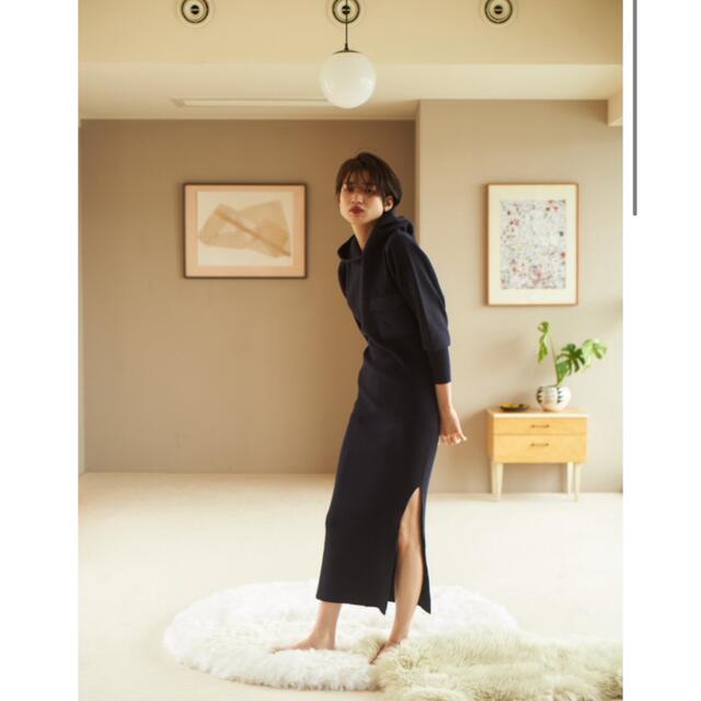 Rosary moon(ロザリームーン)のHoodie Knit Dress【NAVY】 レディースのワンピース(ロングワンピース/マキシワンピース)の商品写真