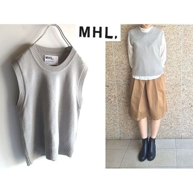 MARGARET HOWELL(マーガレットハウエル)のMHL. FADED COTTON WOOL ニットベスト 2 グレー レディースのトップス(ベスト/ジレ)の商品写真