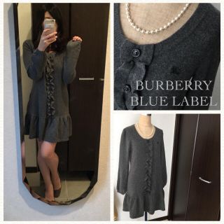 バーバリー(BURBERRY)のバーバリーブルーレーベル♡ウールワンピース フリル 38 (ひざ丈ワンピース)