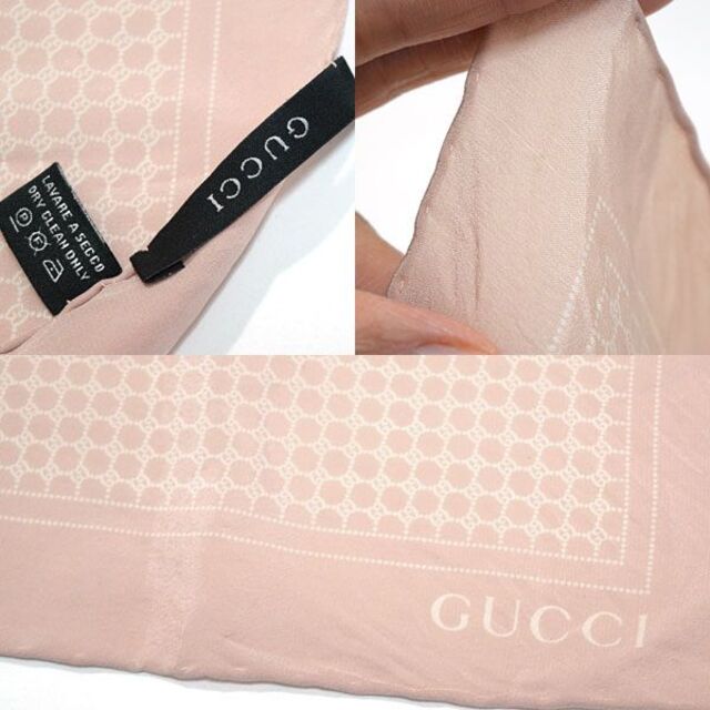 Gucci(グッチ)のグッチ■美品　GG柄ロゴ入りシルクスカーフ　46cm　ピンク系　GUCCI レディースのファッション小物(バンダナ/スカーフ)の商品写真