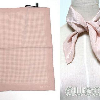 グッチ(Gucci)のグッチ■美品　GG柄ロゴ入りシルクスカーフ　46cm　ピンク系　GUCCI(バンダナ/スカーフ)