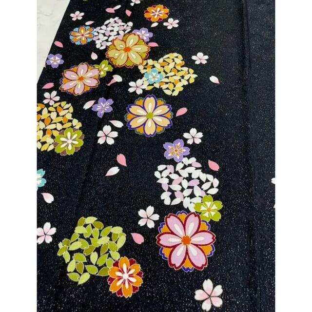 トールサイズ❣️京友禅金駒刺繍振袖【銀通し⭐️桜】ブラック 黒の