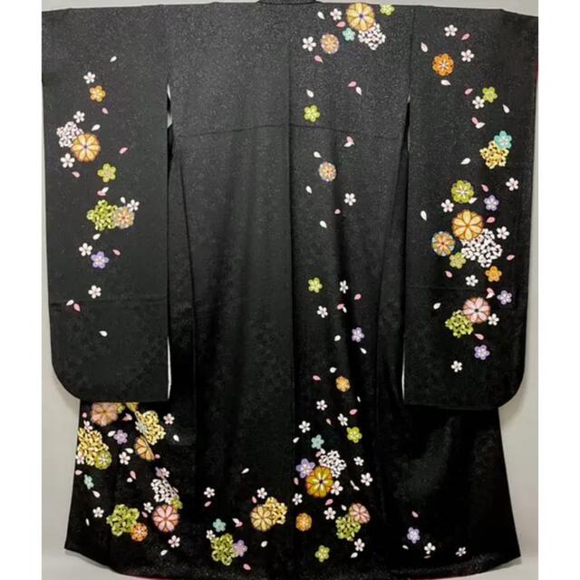 トールサイズ️京友禅金駒刺繍振袖銀通し⭐️桜ブラック 黒の