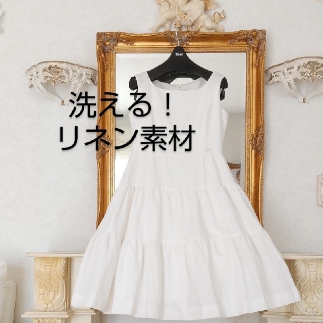 R´ene洗える!リネンのネームプレート付きティアード ワンピース36 R´ene洗える!リネンのネームプレート付きティアード ワンピース36