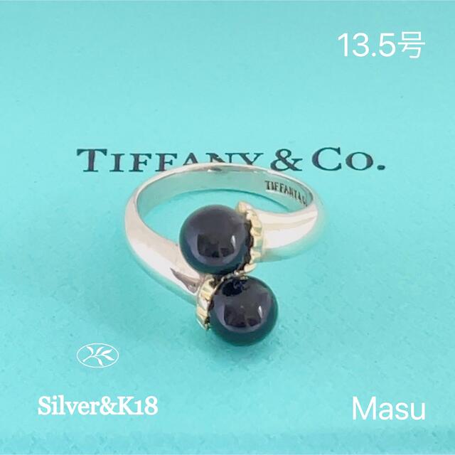 希少TIFFANY&Co.ティファニーブラックオニキスボールシルバーK18リング135号○付属品