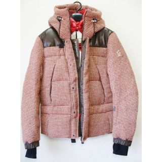 モンクレール(MONCLER)のモンクレールグルノーブルPITZTALチェック柄ウールレザーダウンジャケット(ダウンジャケット)