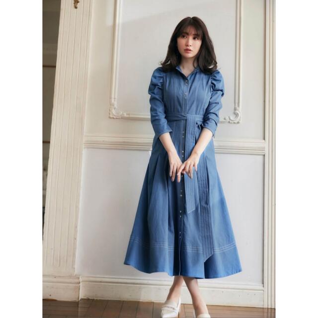 完売品!】Denim-Trimmed Volume Sleeve Dress | angeloawards.com