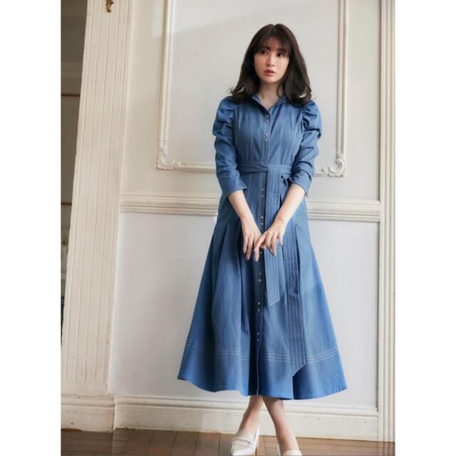 【完売品！】Denim-Trimmed Volume Sleeve Dress