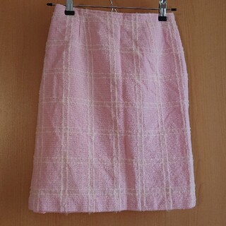 【美品】ピンク チェック タイトスカート(ひざ丈スカート)