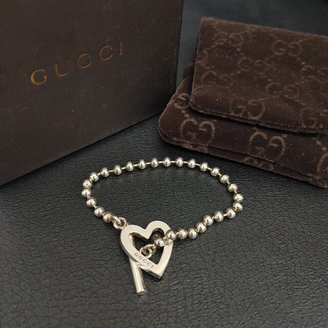 GUCCI シルバー 925 トグル ハート ブレスレット ボールチェーン GUCCI シルバー 925 トグル ハート ブレスレット ボールチェーン