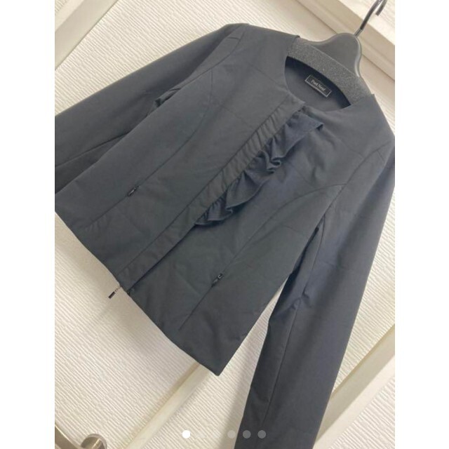高品質 ポンヌフ♡フリルデザインが可愛いお上品中綿ジャケット ノーカラージャケット