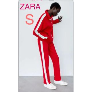 ザラ(ZARA)の新品 ZARA ザラ サイドストライプ ジョガーパンツ 裏起毛 レッド 赤 S(カジュアルパンツ)