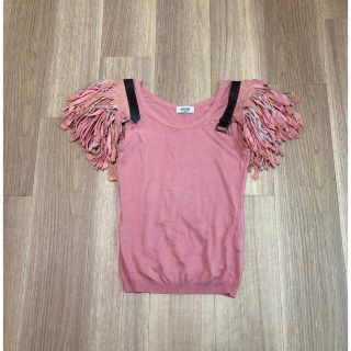 週末限定 90s moschino lace fringe belt top(ニット/セーター)