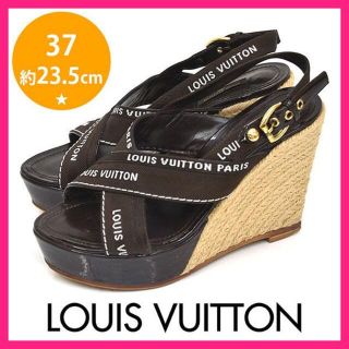 ルイヴィトン(LOUIS VUITTON)の美品♪ルイヴィトン ロゴクロス ウェッジソール サンダル 37(約23.5cm)(サンダル)