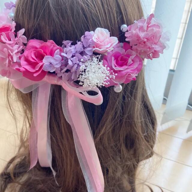 ラプンツェルハーフアップ髪飾り♡ピンク♡濃いピンク♡紫♡かすみ草の 