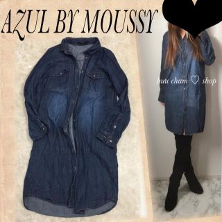 アズールバイマウジー(AZUL by moussy)のAZUL by moussy♡Wポケット　ストレートヨーク長袖シャツワンピース(ミニワンピース)