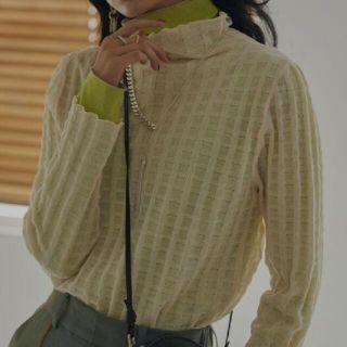 アメリヴィンテージ(Ameri VINTAGE)の[Ameri Vintage] PLAID SHEER TURTLE KNIT(カットソー(長袖/七分))