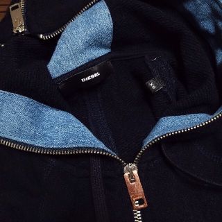 美品 DIESEL パーカー デニム フード付 ZIP ウール混 ジップアップ