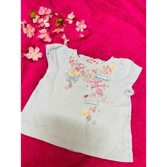 mezzo piano(メゾピアノ)のメゾピアノ5　チュニック　半袖　Tシャツ　80 リボン付き　美品 キッズ/ベビー/マタニティのベビー服(~85cm)(Ｔシャツ)の商品写真