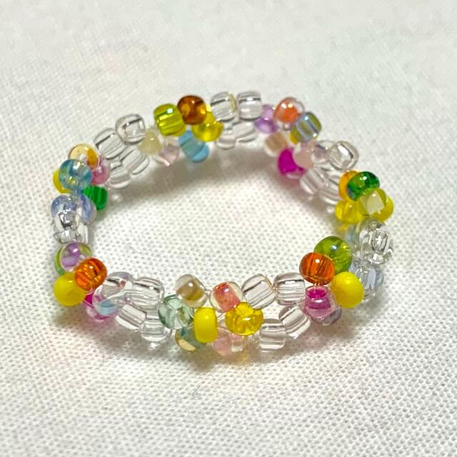 jouetie(ジュエティ)のhandmade ハンドメイド　カラフルフラワービーズリング💖 ハンドメイドのアクセサリー(リング)の商品写真