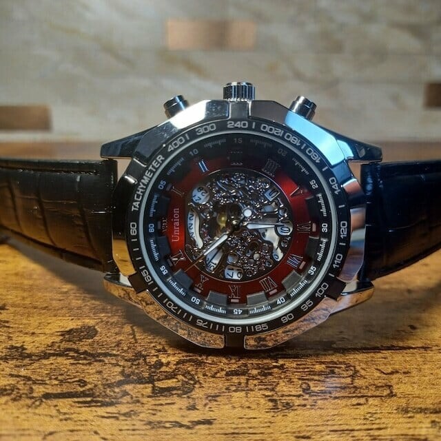 新品 彫スケルトンUnraion 腕時計メンズ レザー ラグジュアリーステンレス