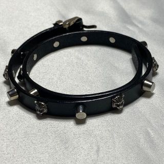 グッチ(Gucci)の美品！GUCCI ☆レザー ブレスレット アングリーキャット  ブラック☆(ブレスレット)