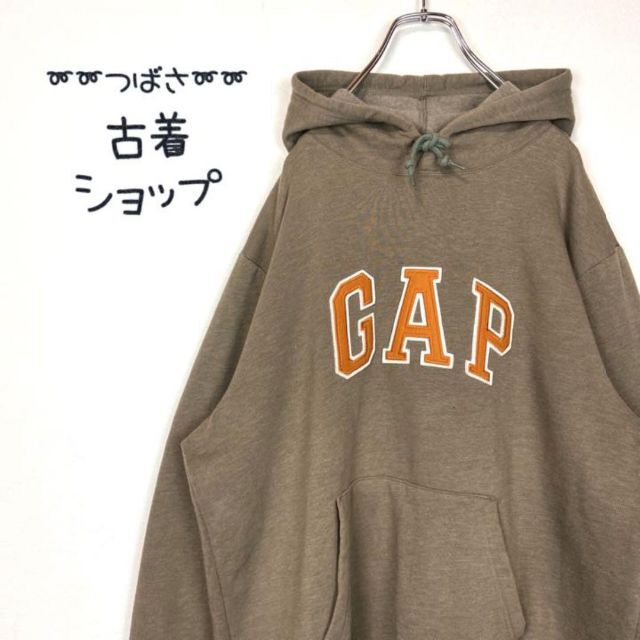 【くすみブラウン】GAP デカロゴ刺繍　パーカー　長袖90s トレンドXL