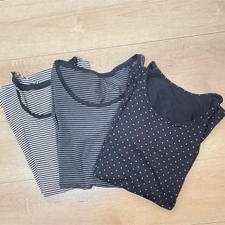 ユニクロ(UNIQLO)のユニクロ　ヒートテック　レディース　インナー　黒　ボーダー　ドット(Tシャツ(長袖/七分))