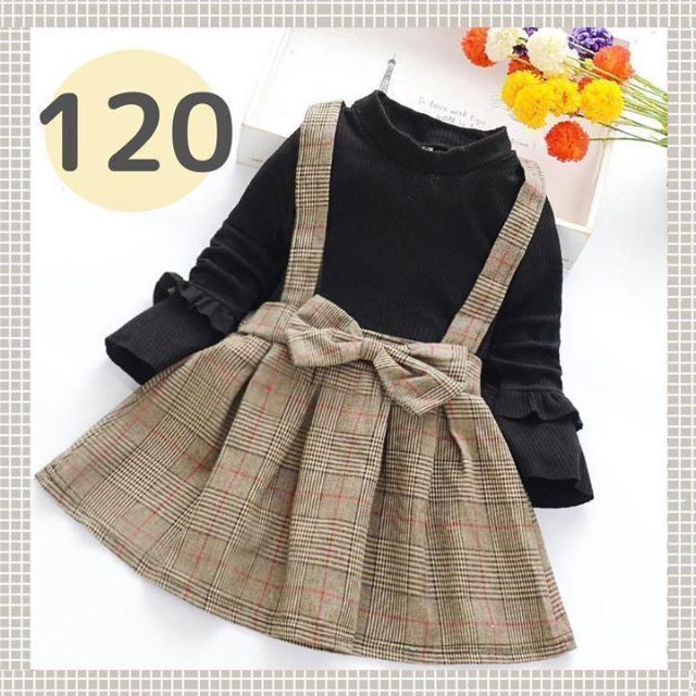 長袖 女の子 ワンピース 120 タータン チェック フォーマル キッズ 子供服 キッズ/ベビー/マタニティのキッズ服女の子用(90cm~)(ワンピース)の商品写真