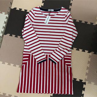 プチバトー(PETIT BATEAU)の新品　プチバトー　ボーダーワンピース  赤　ML(ひざ丈ワンピース)