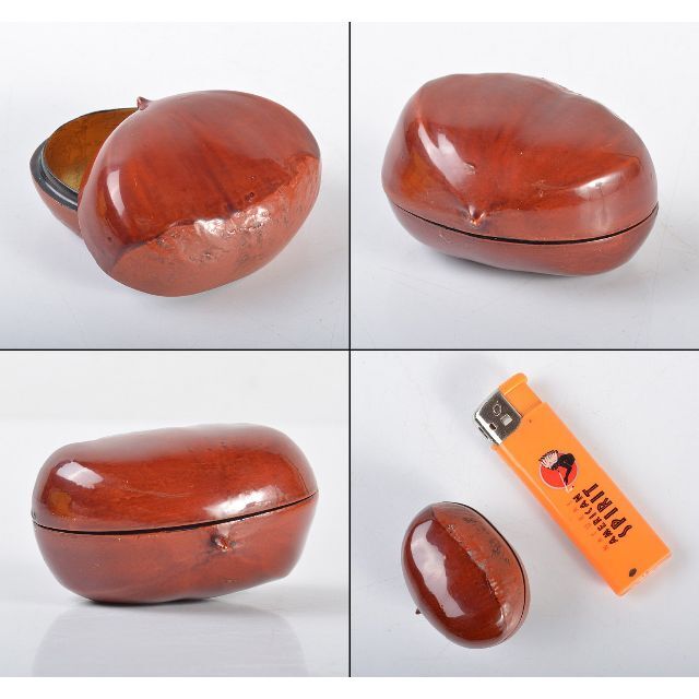 茶道具 輪島塗 喜三誠志造 内金溜 栗 香合 共箱 C R4271 茶道具 輪島塗 喜三誠志造 内金溜 栗 香合 共箱 C R4271