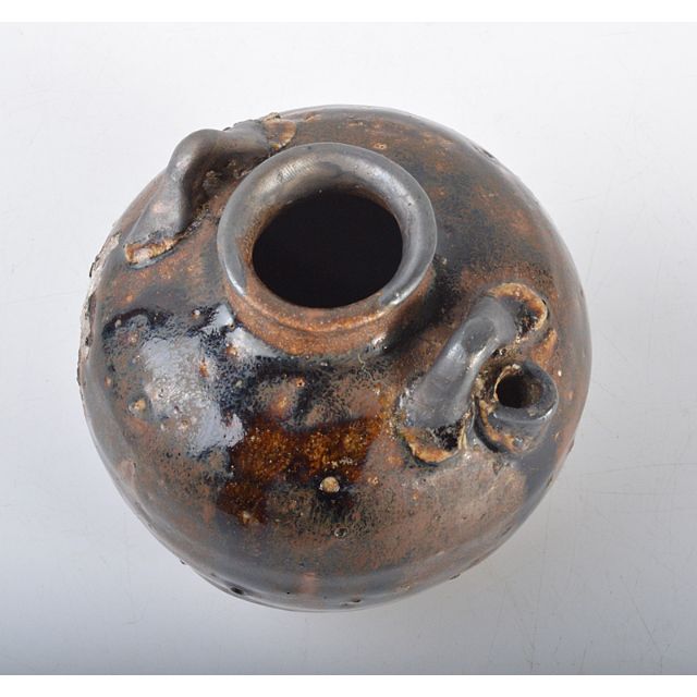タイ古陶磁 スンコロク 宋胡録 褐色釉 双耳水滴 N R4275 美術品/ タイ古陶磁 スンコロク 宋胡録 褐色釉 双耳水滴 N R4275 美術品/