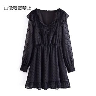 ザラ(ZARA)の🧥2月新作👠7492◆black ドット チュール ワンピース(ミニワンピース)