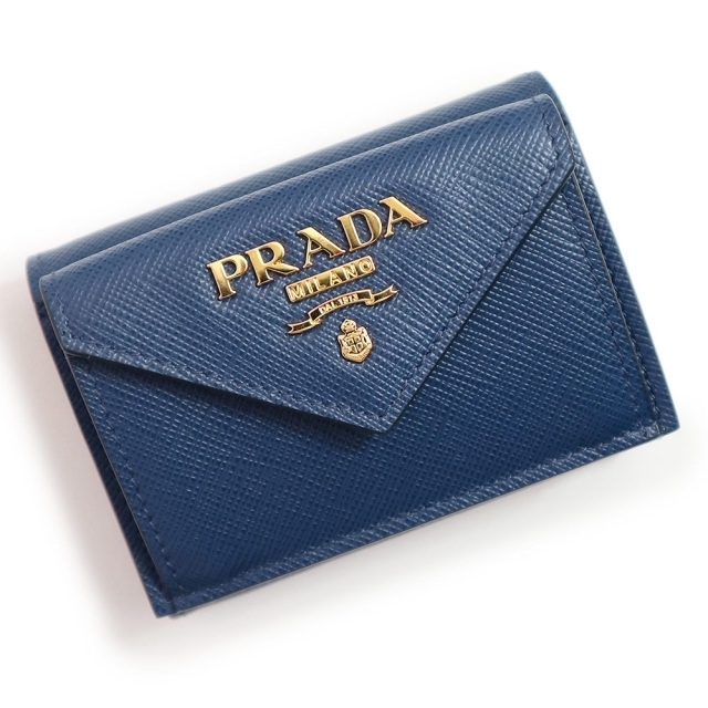 PRADA - プラダ サフィアーノ メタル 三つ折り財布 ブルー(新品・未