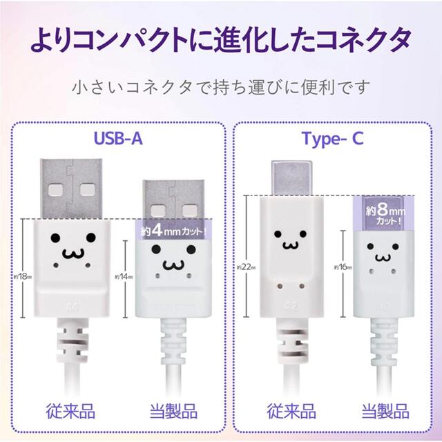 ELECOM(エレコム)のエレコム スマホUSBケーブル/USB(A-C)/1.2m/ホワイトフェイス スマホ/家電/カメラのスマートフォン/携帯電話(バッテリー/充電器)の商品写真