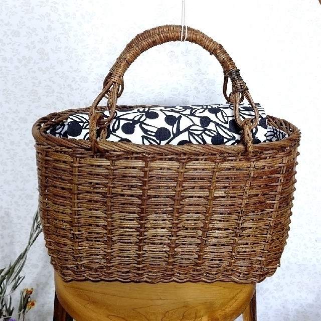 あけび籠 カゴバッグ 内袋 北欧柄 - かごバッグ/ストローバッグ