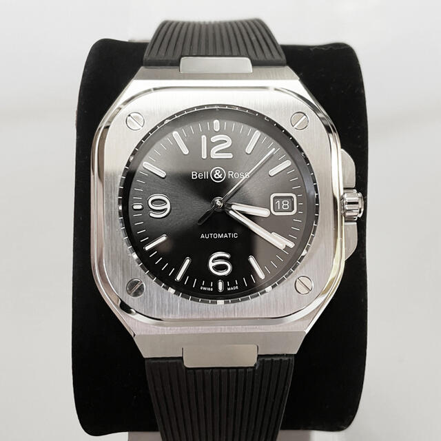 腕時計(アナログ)美品 メタルバンド付 ベル&ロス BR05 ブラックスティール BR05A