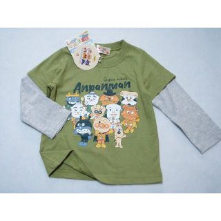 アンパンマン(アンパンマン)の新品　100cm　アンパンマン　ボーイズキャラフェイク長袖Tシャツ　カーキー(Tシャツ/カットソー)