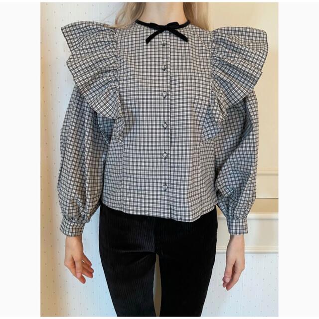 épine velours ribbon frill blouse check epineの通販 by m's shop｜エピヌならラクマ