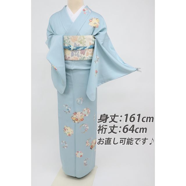 S1175】着物 訪問着・付下 袷 正絹 椿 菊 一部鹿の子絞り 単品販売♪付