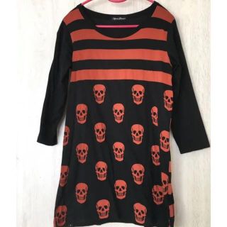 ヒステリックグラマー(HYSTERIC GLAMOUR)のヒステリック グラマー　スカル柄ボーダーカットソーチュニック　ワンピース　美品(カットソー(長袖/七分))