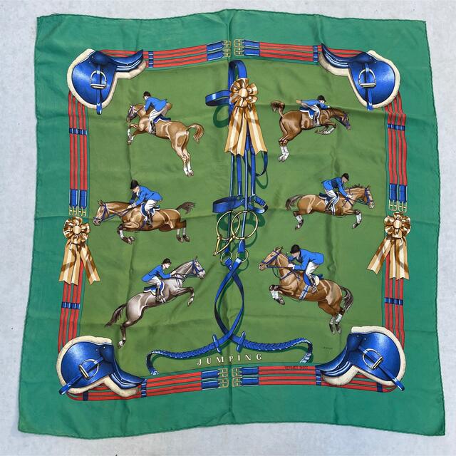 HERMES scarf silk greenファッション小物