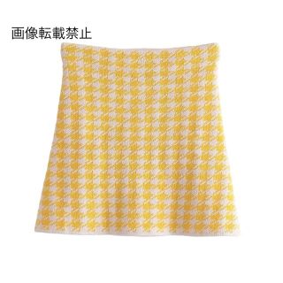 ザラ(ZARA)の🧥2月新作👠7525◆yellow イエロー 千鳥柄 ニット ミニスカート(ミニスカート)