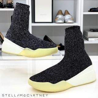 ステラマッカートニー(Stella McCartney)の3882 ステラマッカートニー ラメ ロゴ ソックススニーカー ブラック(スニーカー)