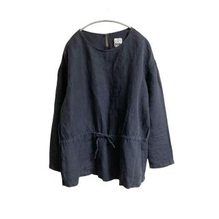 イデー(IDEE)のPOOL いろいろの服 リネンブラウス ネイビー/紺色(シャツ/ブラウス(半袖/袖なし))