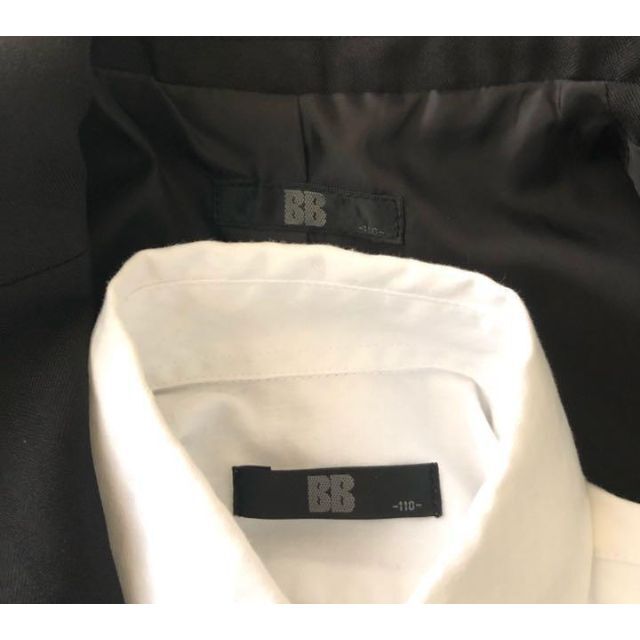 美品 BB フォーマル 110 スーツ 4点 黒 ストライプ 男の子 キッズ/ベビー/マタニティのキッズ服男の子用(90cm~)(ドレス/フォーマル)の商品写真