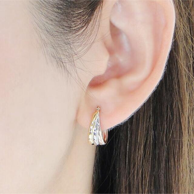新品 日本製 PT900 プラチナ × K18 フープ 18金ピアス 刻印あり