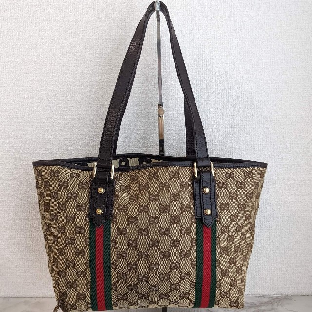 Gucci(グッチ)のGUCCI シェリーライン GG柄 トートバッグ レザー ベージュ ブラウン レディースのバッグ(トートバッグ)の商品写真