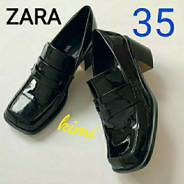 ZARA - ZARA (35 黒) ヒールローファー パテント スクエアトゥの通販 by きみ's shop｜ザラならラクマ